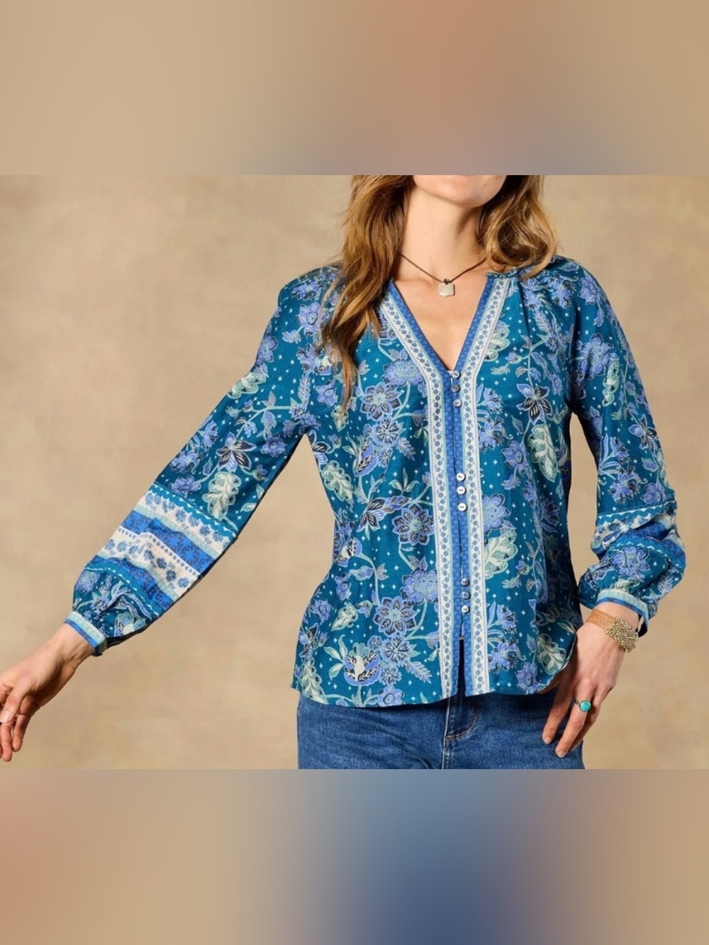 Sundance Arvilla Blue Top Blouse Size L